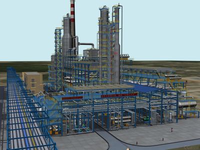 石油化工,煉油廠常減壓蒸餾3D模型,工業建筑場景,帶完整貼圖。虛擬仿真裝置模型。